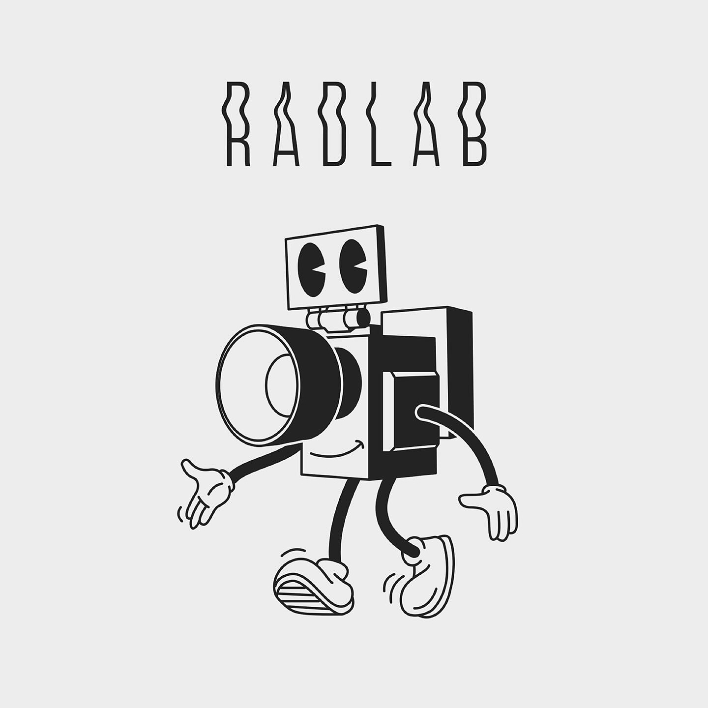 Radlab typography and mascot illustration — brand graphic design