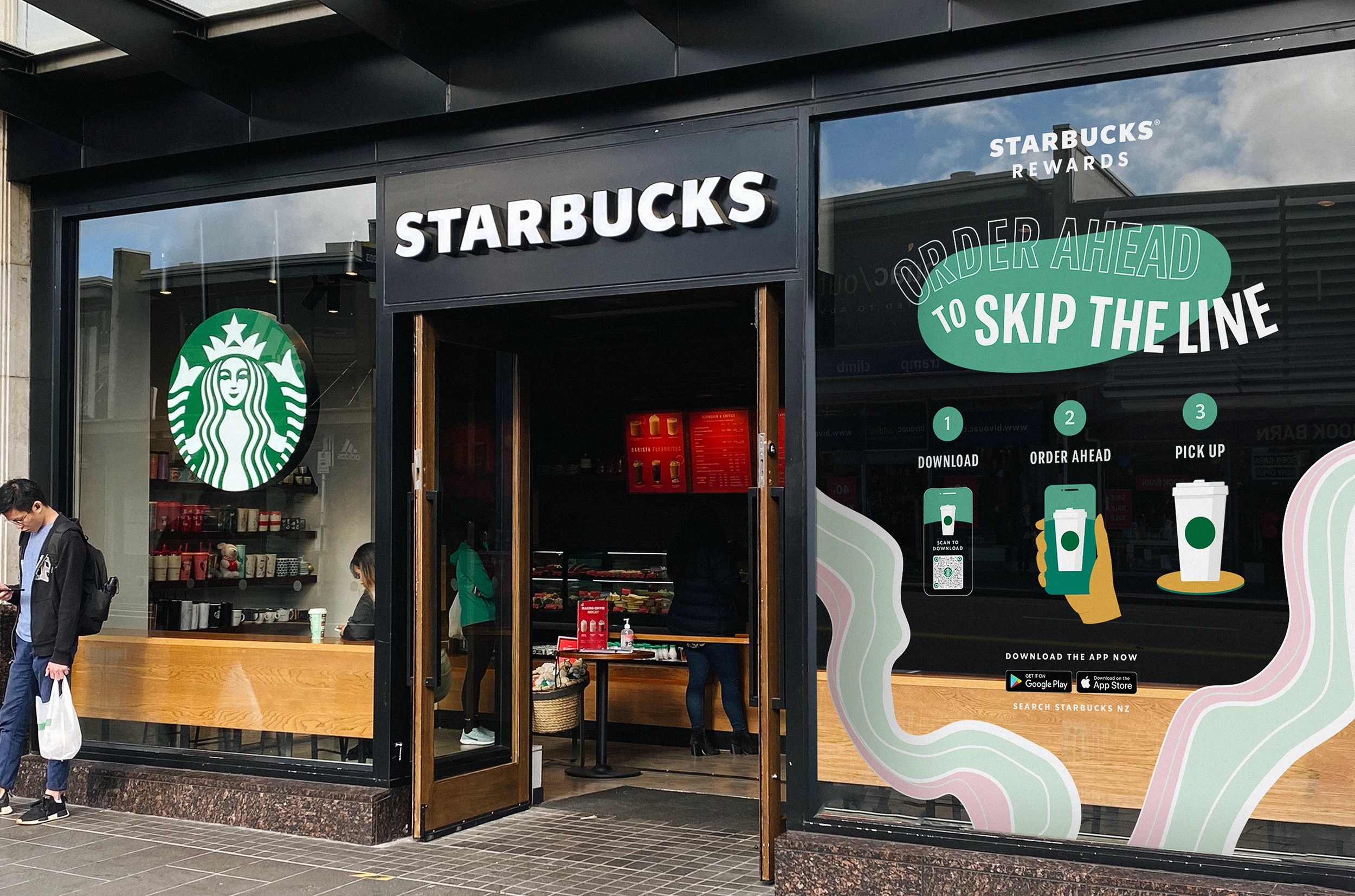 Starbucks NZ Mobile Order and Pay — vinyl window display design