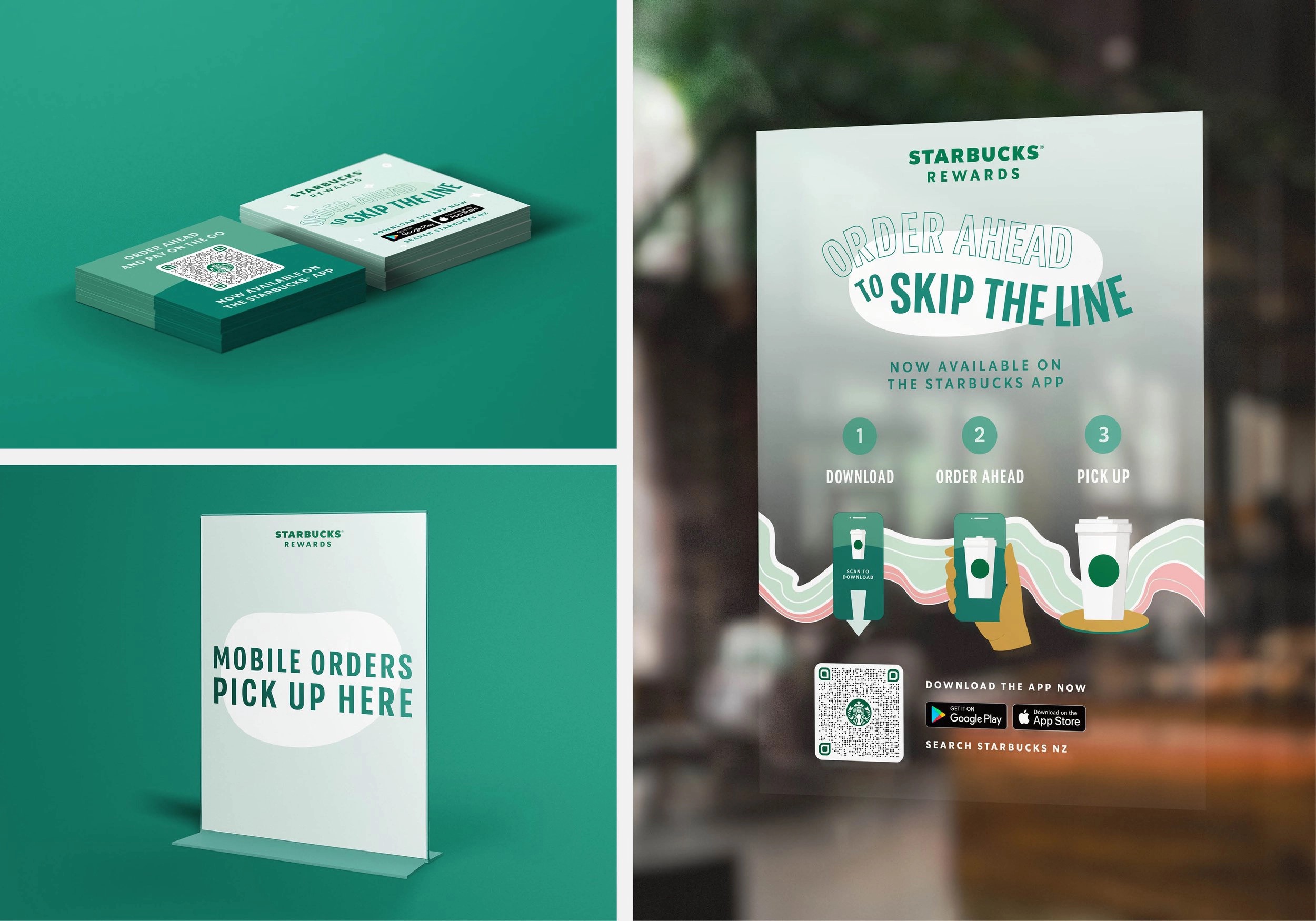 Starbucks NZ Mobile Order and Pay — print collateral design